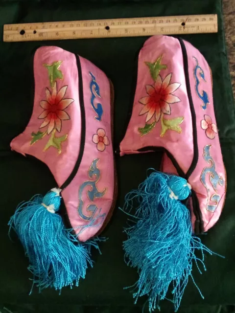 vintage chinese silk? leather gold embroidery new years costume childs shoes