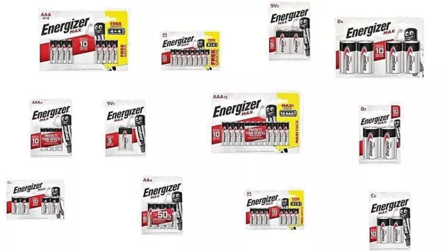 Energizer Max Alkaline Batteries | AA | AAA | C Size | D Size | 9V | All Packs |