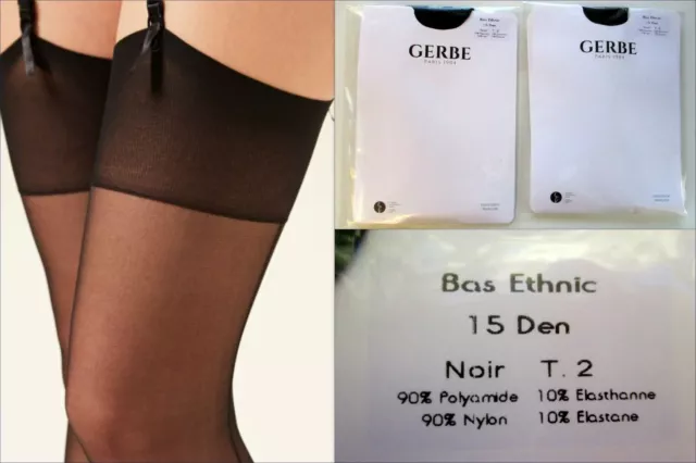 Neufs. GERBE. Lot de 2 paires de Bas "ETHNIC 15 Deniers". Taille 2. Noirs.