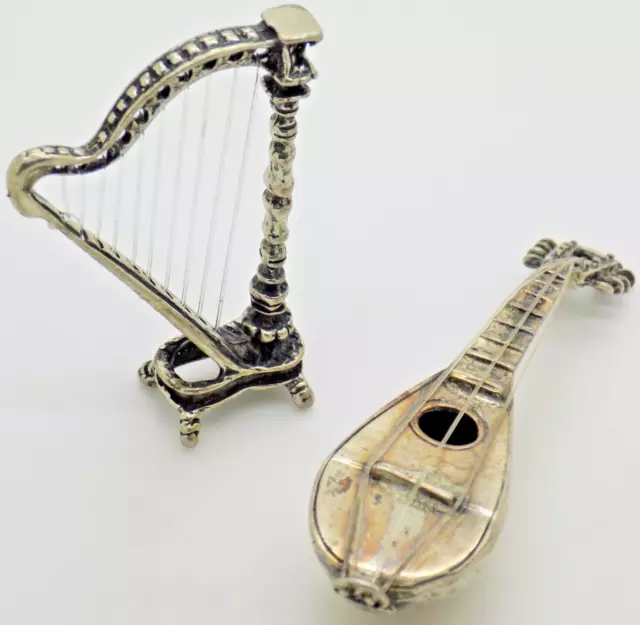 Vintage IN Argento Massiccio Italiano Fatto a Mano Musica Strumenti Miniature