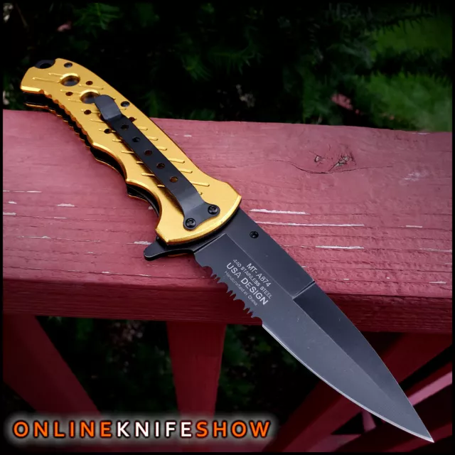 MTECH TACTICAL SPRING ASSISTED OPENING KNIFE Folding Pocket Blade GOLD RESCUE 2