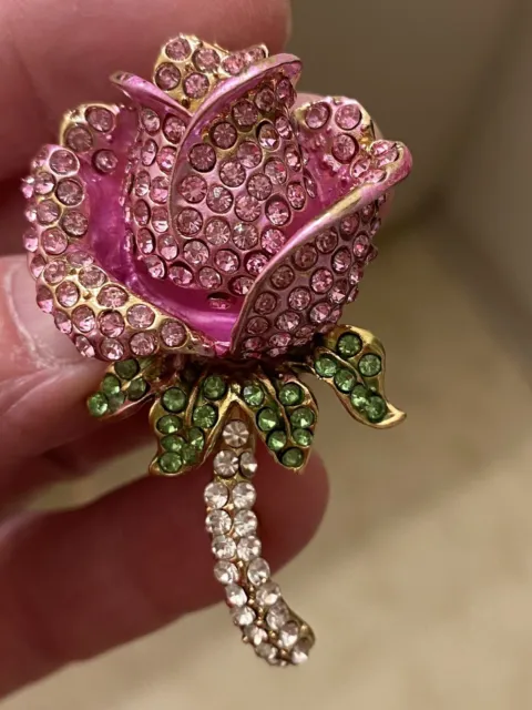 Betsey Johnson Pink Rhinestone Crystal Flower Rose Pendant Necklace Brooch NWT