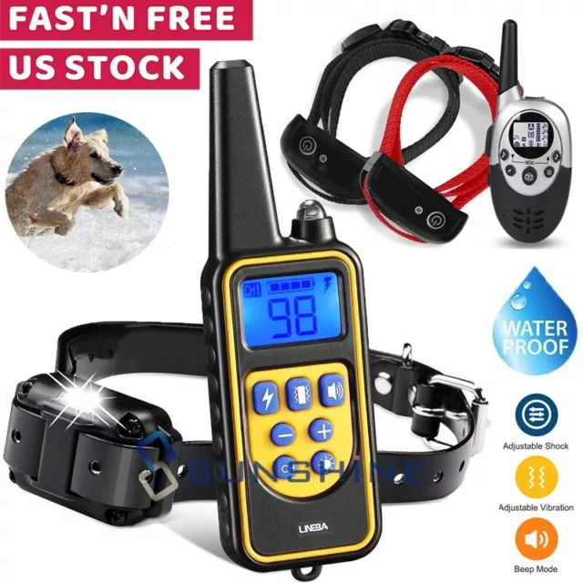 Range 880 Yards Dog Training Collar Rechargeable Remote Shock Control Waterproof