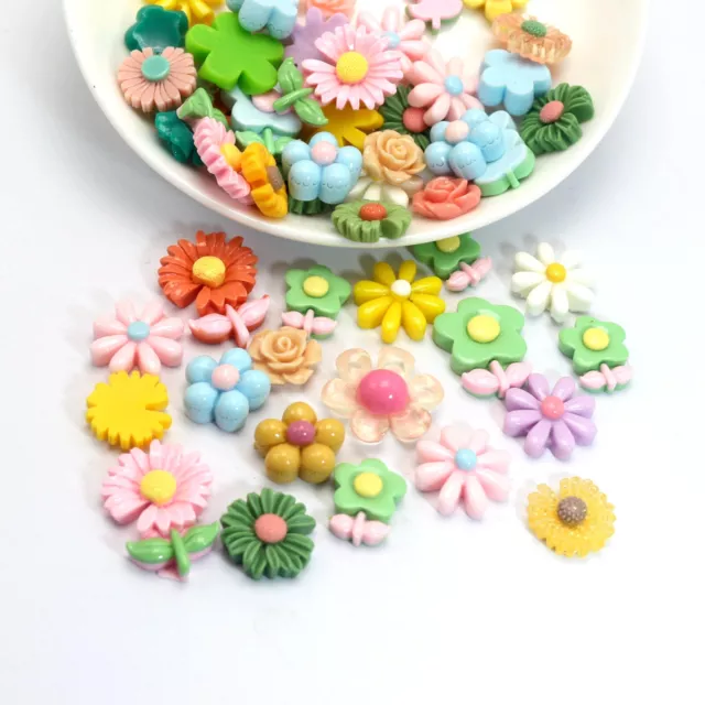 50 Assorted Flatback Resin Rose Daisy Flower Cabochons Embellishments Scrapbooki