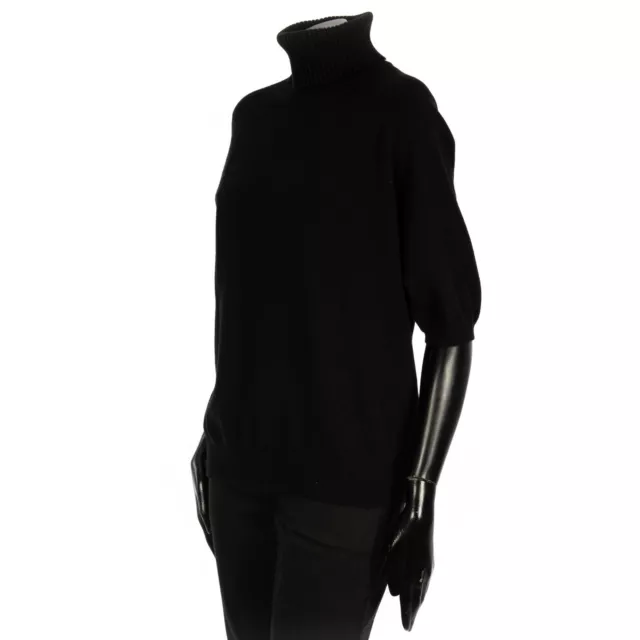 SAINT LAURENT 995$ Black Ribbed Cashmere Short Raglan Sleeve Turtleneck Sweater 2