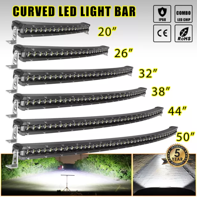 20 26 32 38 44 50" Single Row Slim Curved LED Work Light Bar 4WD Offroad Truck