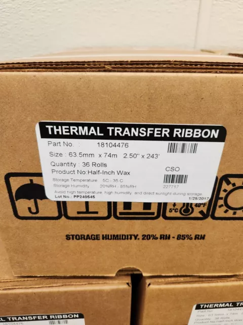 Thermal Transfer Ribbon 2.5"x243' zebra printer (36 Roll Boxes) (11 Available)