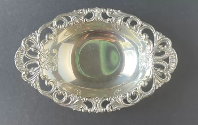 Silverplated Vintage Mini Oval Bowl - Candy Dish Trinket - Tray w/ Scroll Edges