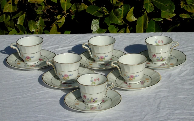 Bernardaud - Service de 6 tasses à café en porcelaine de Limoges.