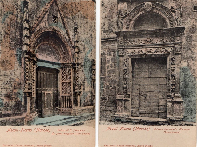 2 Cartoline Ascoli Piceno Chiesa S.francesco Palazzo Bnaparte  Primi 900
