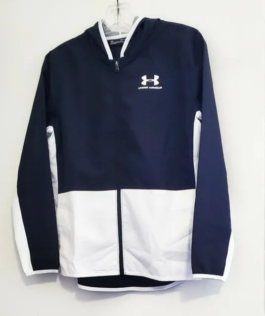 Under Armour Big Boys Colorblocked Hooded Track Jacket Black/White Sz YLG -  NWT