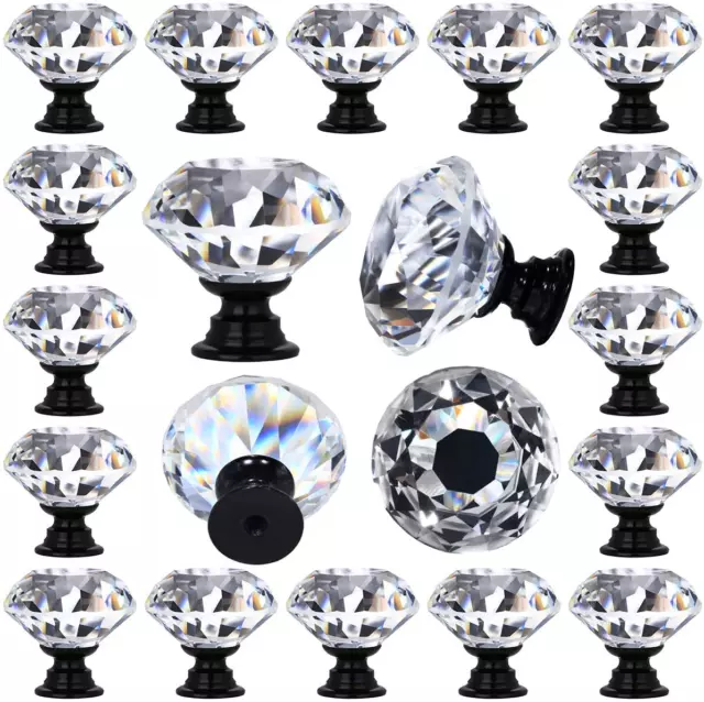 Deelf 12 Pcs Clear Crystal Glass Drawer Cabinet Pulls Knobs Diamond Shape