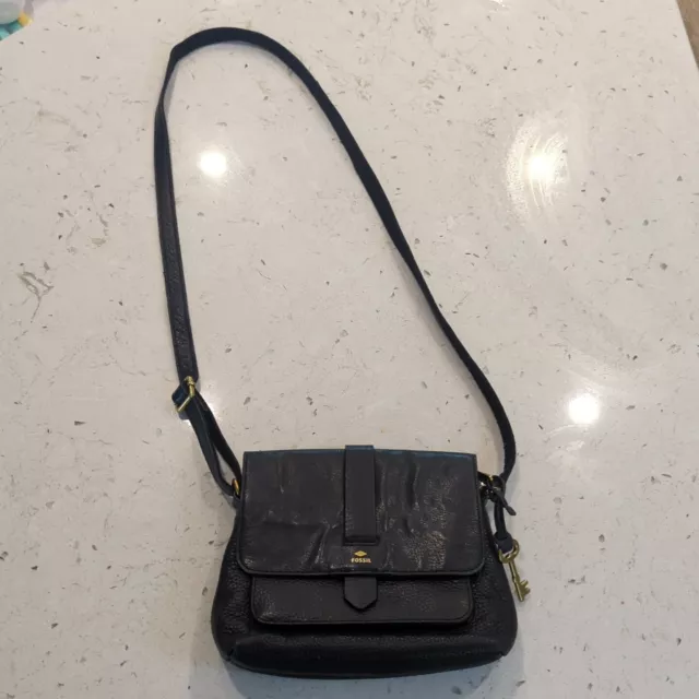 FOSSIL Kinley Black Pebbled Leather Small Crossbody Bag Purse Handbag 