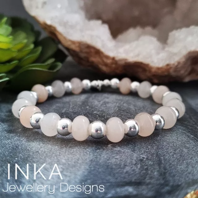 Inka 925 Sterling Silver & Rose Quartz Chunky Stacking Bracelet Tag Charm