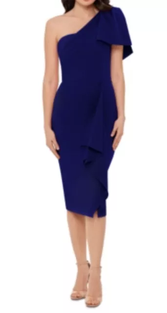 Betsy & Adam Women’s Formal One Shoulder Sheath Dress. Navy, 4, $219