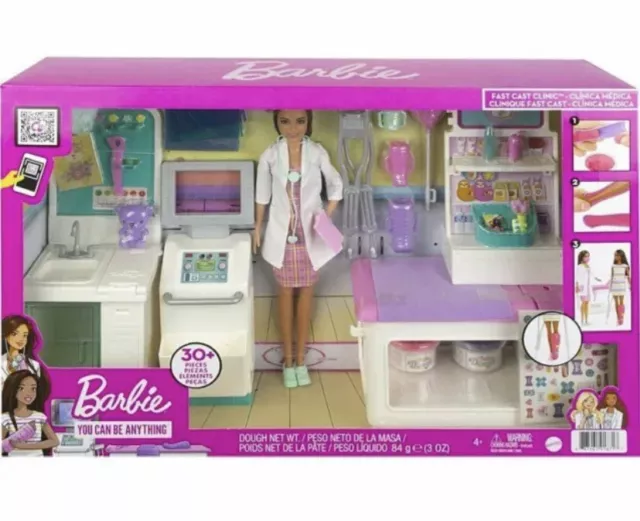 New Barbie Fast Cast Clinic Playset w/ Brunette Doctor Doll - Medical Toy Set