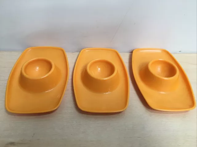 3 Vintage 1960s Orange Plastic Egg Cups By Cosmoplast Italy