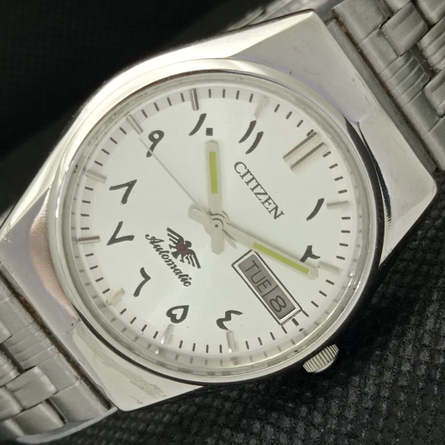 GENUINE VINTAGE CITIZEN AUTOMATIC JAPAN MENS ARABIC SILVER WATCH 601-a313477-5