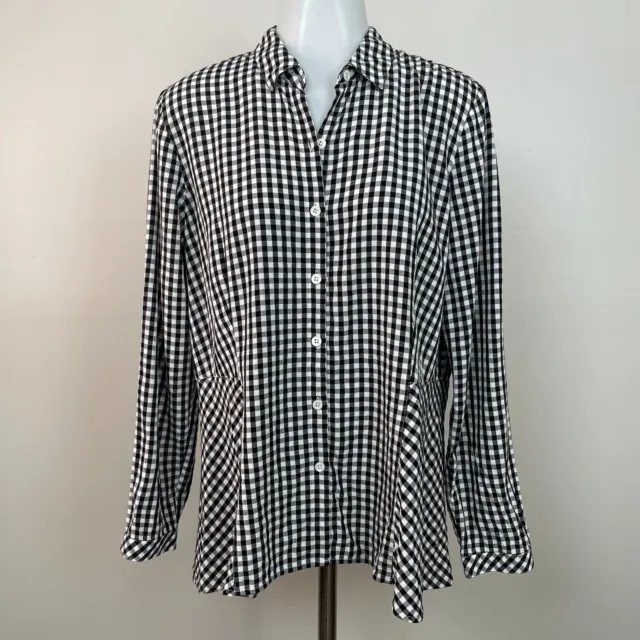 J. Jill Top Medium Black White Plaid Button-Front Blouse Long Sleeve Women's