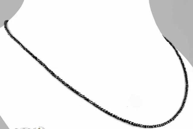 2 mm 16" Natural Black Diamond Round Faceted Beads Necklace AAA Quality