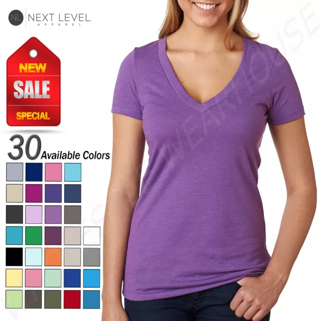 NEW Next Level Ladies' Premium Fit CVC Deep V-Neck S-2XL T-Shirt M-6640