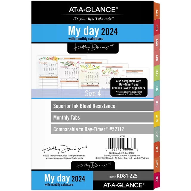 ATAGLANCE KATHY DAVIS 2024 Daily Monthly Planner Refill Two Page Per