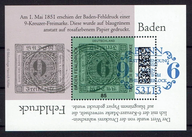 Block 90 EVST BONN, BRD 2022, Mi.Nr. 3719,  Baden Fehldruck