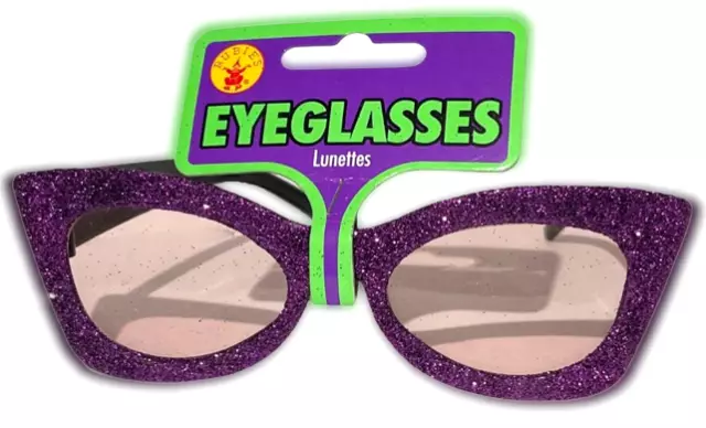 PURPLE GLITTER GLASSES Adult Cat Eye Sunglasses Shades Clout Punk Funny Nerd