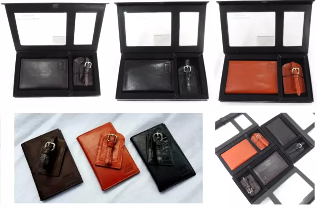 New Genuine Leather Passport Cover Holder and Luggage Tag Boxed Gift Set Travel