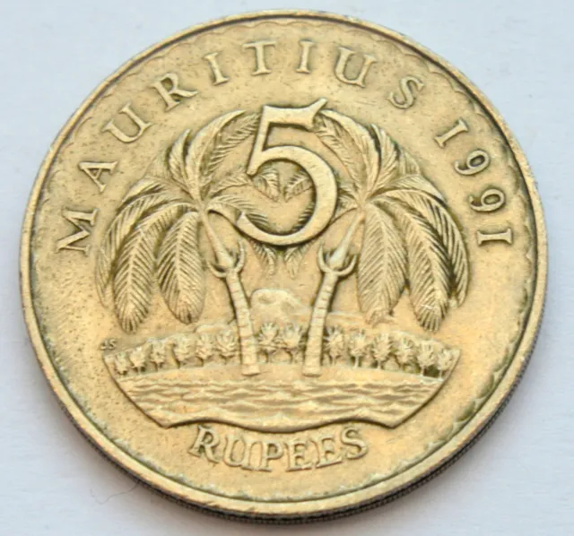 Mauritius 5 Rupees 1991 Old Coin