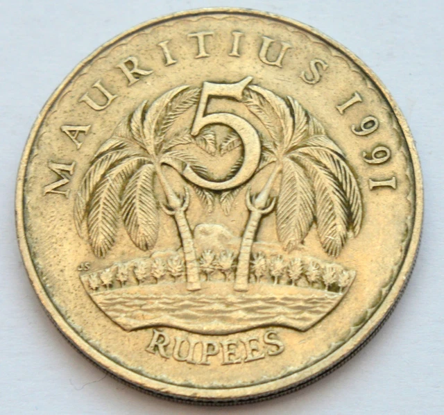 Mauritius 5 Rupees 1991 Old Coin