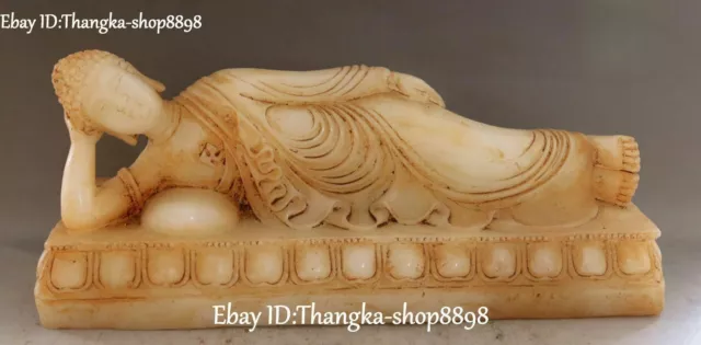 13" China Old Jade Carving Sleeping Sakyamuni Amitabha tathagata Buddha Statue