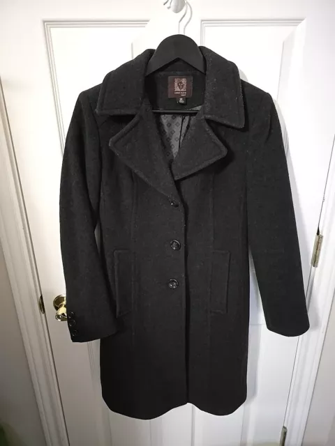 Anne Klein Gray Wool Cashmere Blend Button Front Walker Coat - Sz 2P