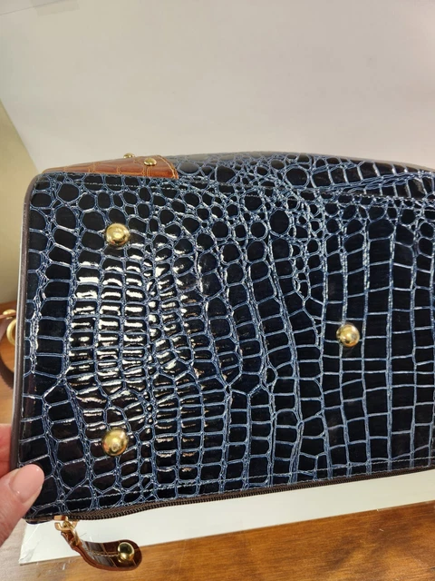 Samantha Brown Croc Embossed blue Brown Weekend Tote Bag Luggage Shoulder... 11