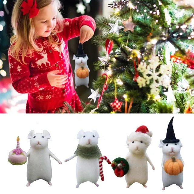 Handmade Wool Felt Mouse with A Pumpkin Christmas Mouse Ornament