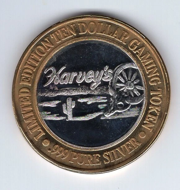 Harvey's Hotel $10. Lake Tahoe, Nevada Casino Gaming .999 Silver Strike Token