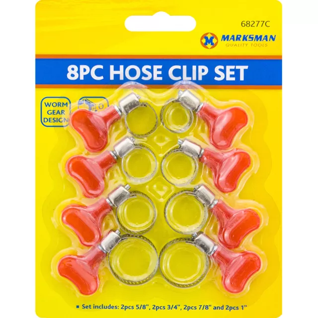 Hose Clip 8PC Set Easy Turn Butterfly 2 Sizes Jubilee Type Pipe Clamp 13 - 27mm.