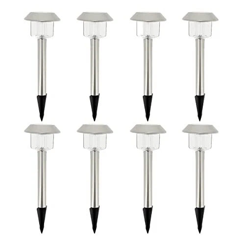 LUMI JARDIN Lot de 8 balises solaires inox à planter pour allée LED blanc ALE...