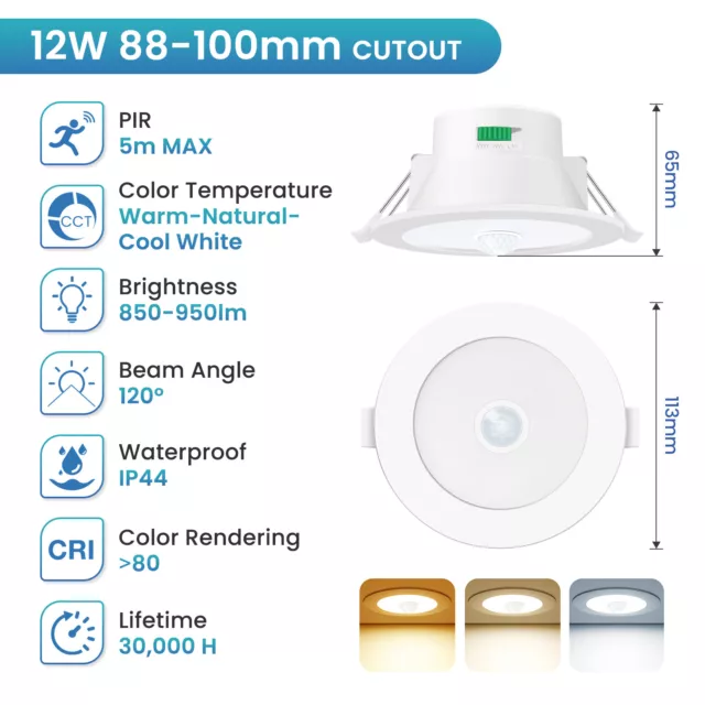 PIR Sensor Motion LED Downlight 10W 12W 14W Warm/Cool/Daylight 3CCT IP44 AU PLUG