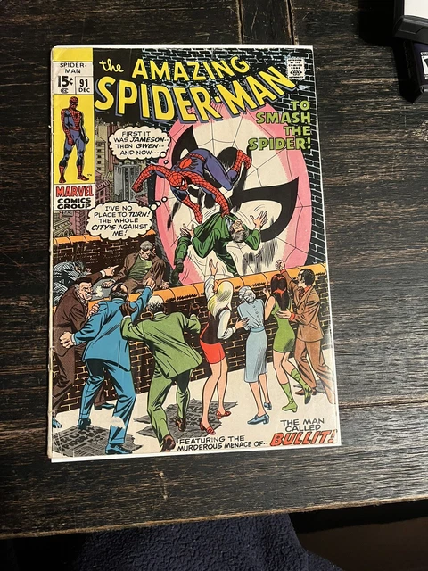 Amazing Spider-Man #91 1st App Of Sam Bullit - Captain Stacy Funeral 1970 Nice