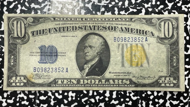 1934-A U.S $10 Dollars Silver Certificate Note Lot#A2846 North Africa WWII