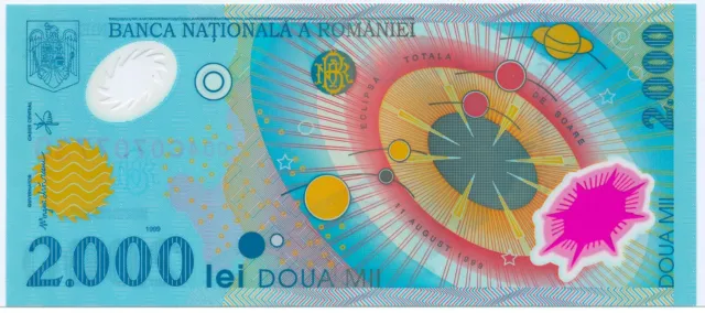Romania 2,000 Lei 1999 POLYMER, Series 004, P.111b_UNC