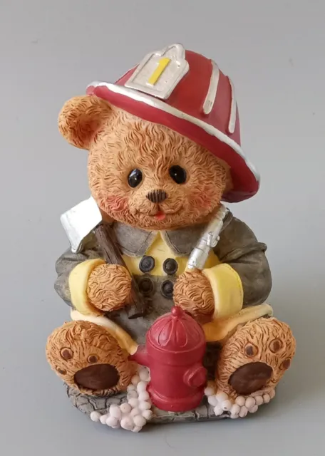 Fireman Teddy Bear Bank. 4.5" Tall Resin