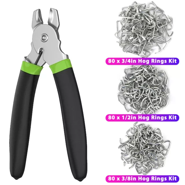 Straight Hog Ring Pliers 240Pcs 3/4 1/2 3/8 inch Rings Kit Upholstery Seat Cover