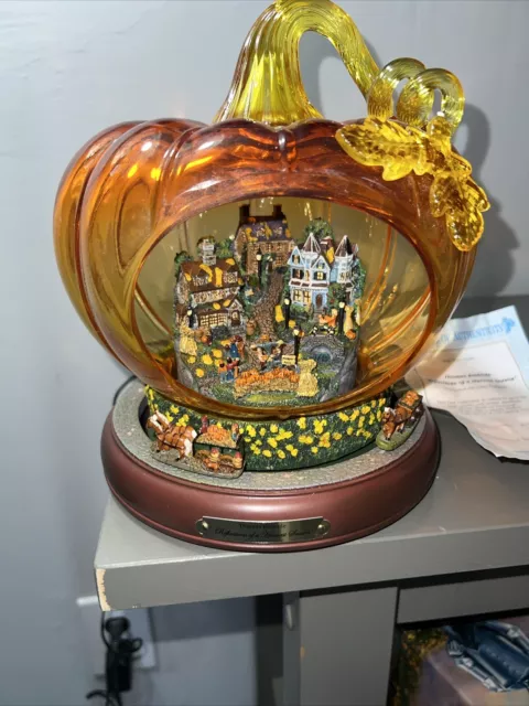 Thomas Kinkade Illuminated Glass Pumpkin, Reflections Of A Harvest Season, COA