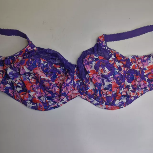 Elomi Pink Purple White Floral & Lace Underwired Bra Size 34 J
