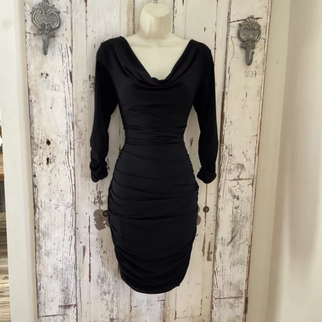 Boston Proper Size 4 Woman's Black Cowl Neck Ruched Career Cocktail Party Dress