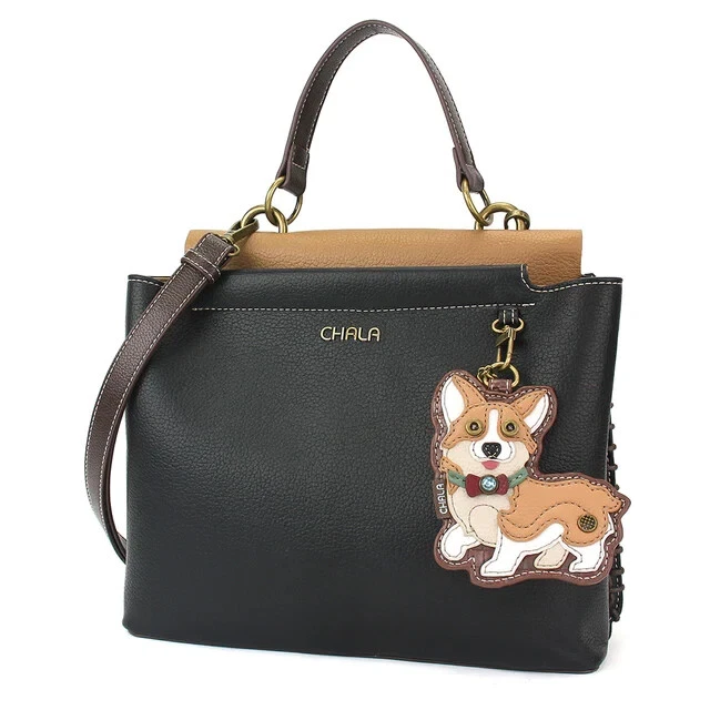 NEW Chala Convertible Satchel Crossbody Tote Black  Bag CORGI Coin Purse gift