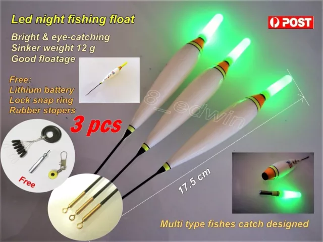 3 Pcs LED Electronic Night Fishing Floats Mackerel Warehow Hairtail Yellow Tail