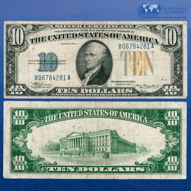 Fr.2309 1934A $10 Silver Certificate Yellow Seal "North Africa", VF #84281